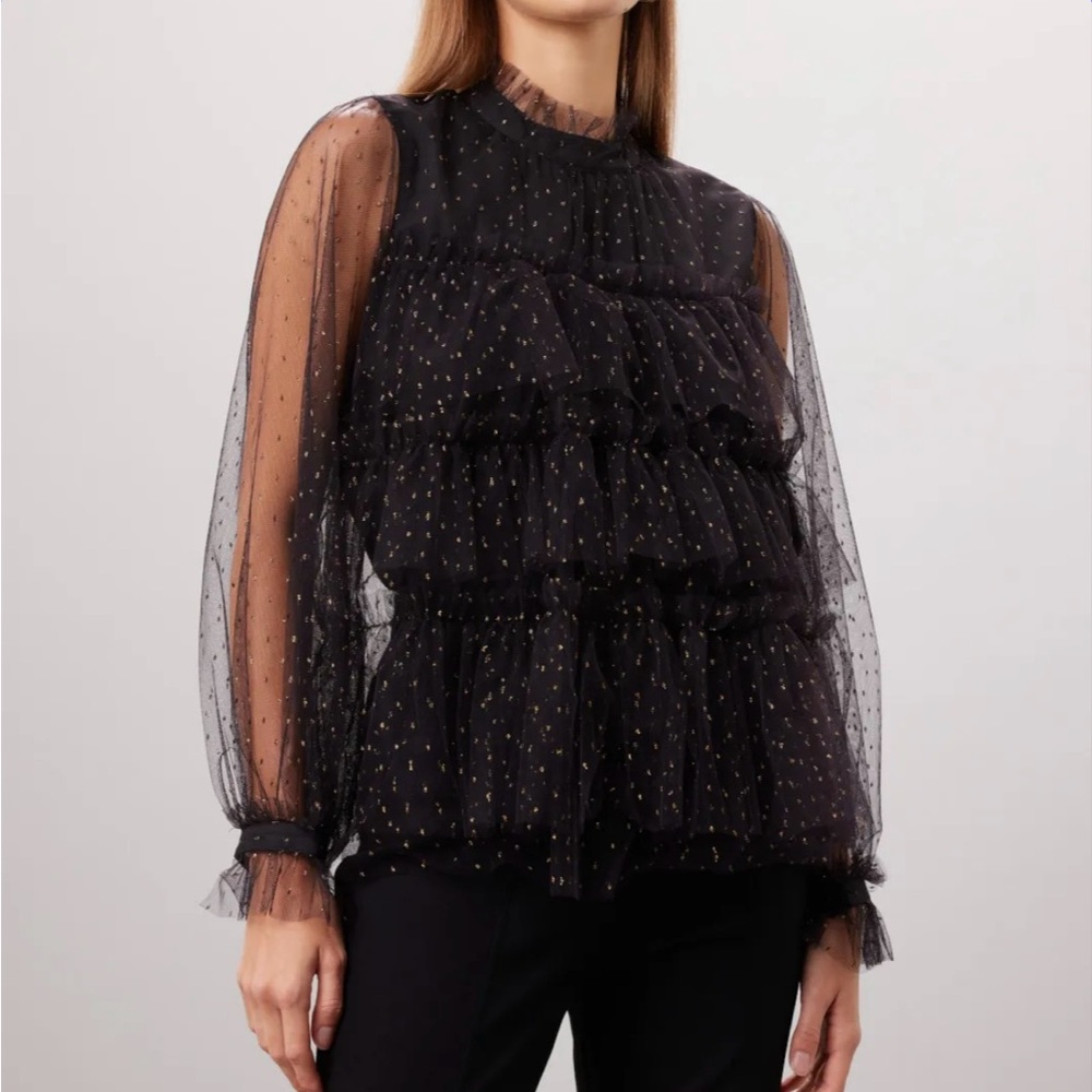Adam Lippes Black Ruffled Tiered Blouse